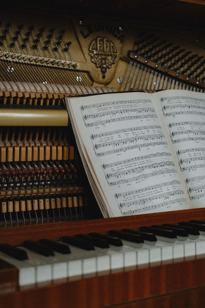 Sheet music open on a piano
